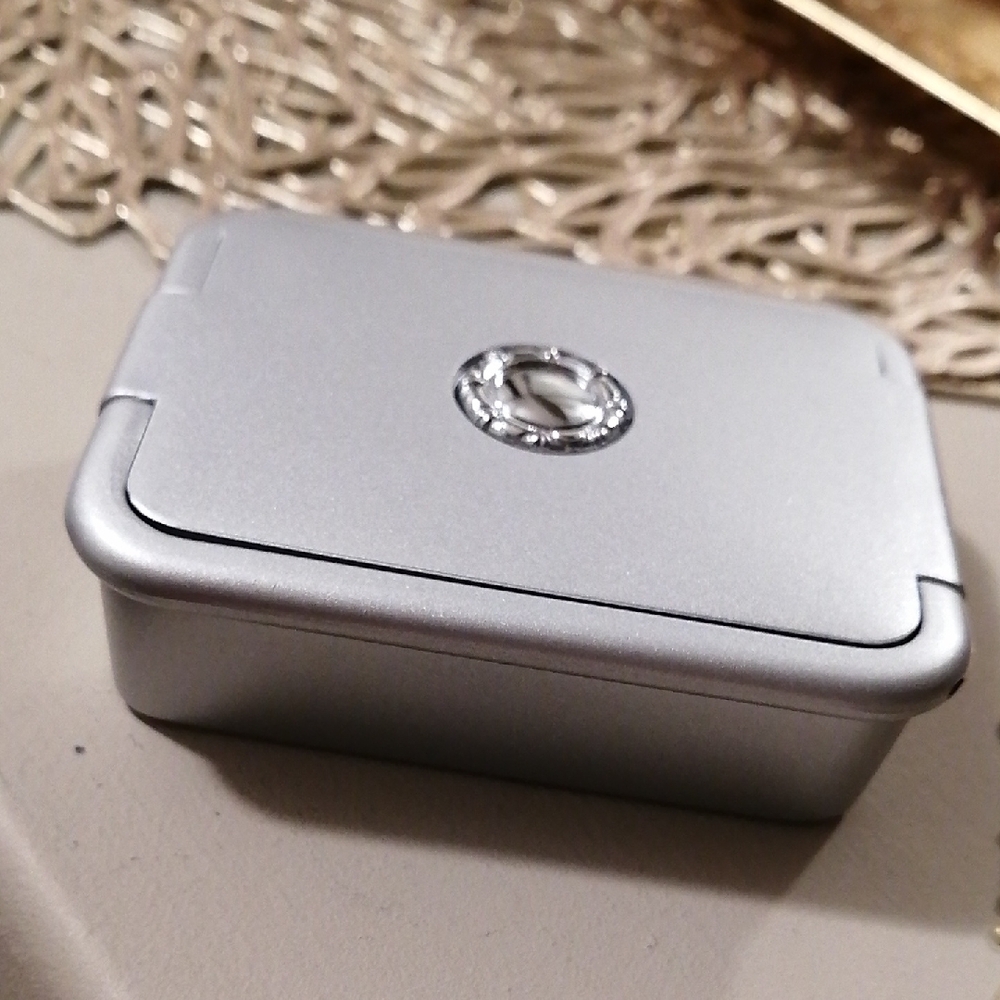 Silver Jewelry Trinket Box/ Pill Box with Silver Flower